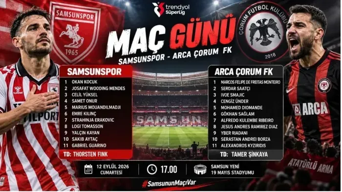 Samsunspor Çorum FK Maçı Öncesi Kadrolar Açıklandı! İşte İlk 11'ler Canlı Anlatım